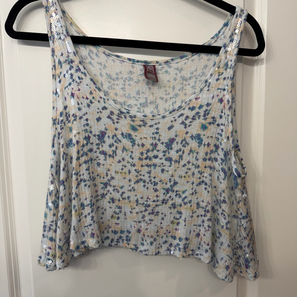 Free People Multicolor Speckled Cropped Tank Top with Clear Sequins